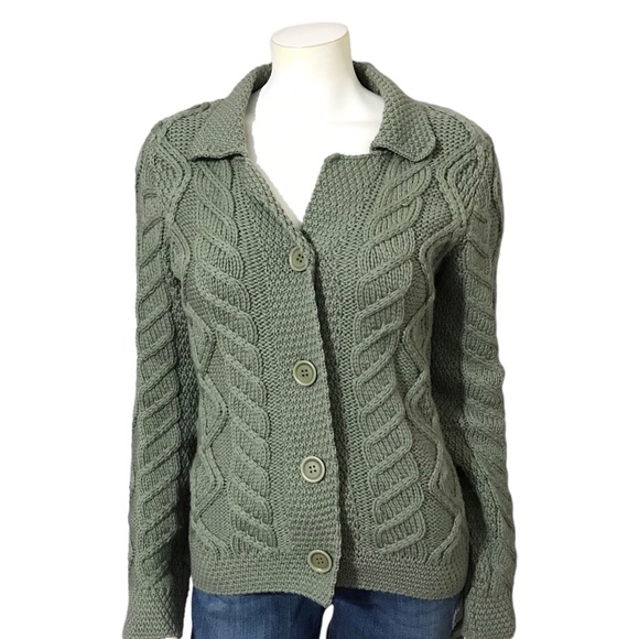 Paul James Olive Wool Fisherman Cardigan Sz-Sm